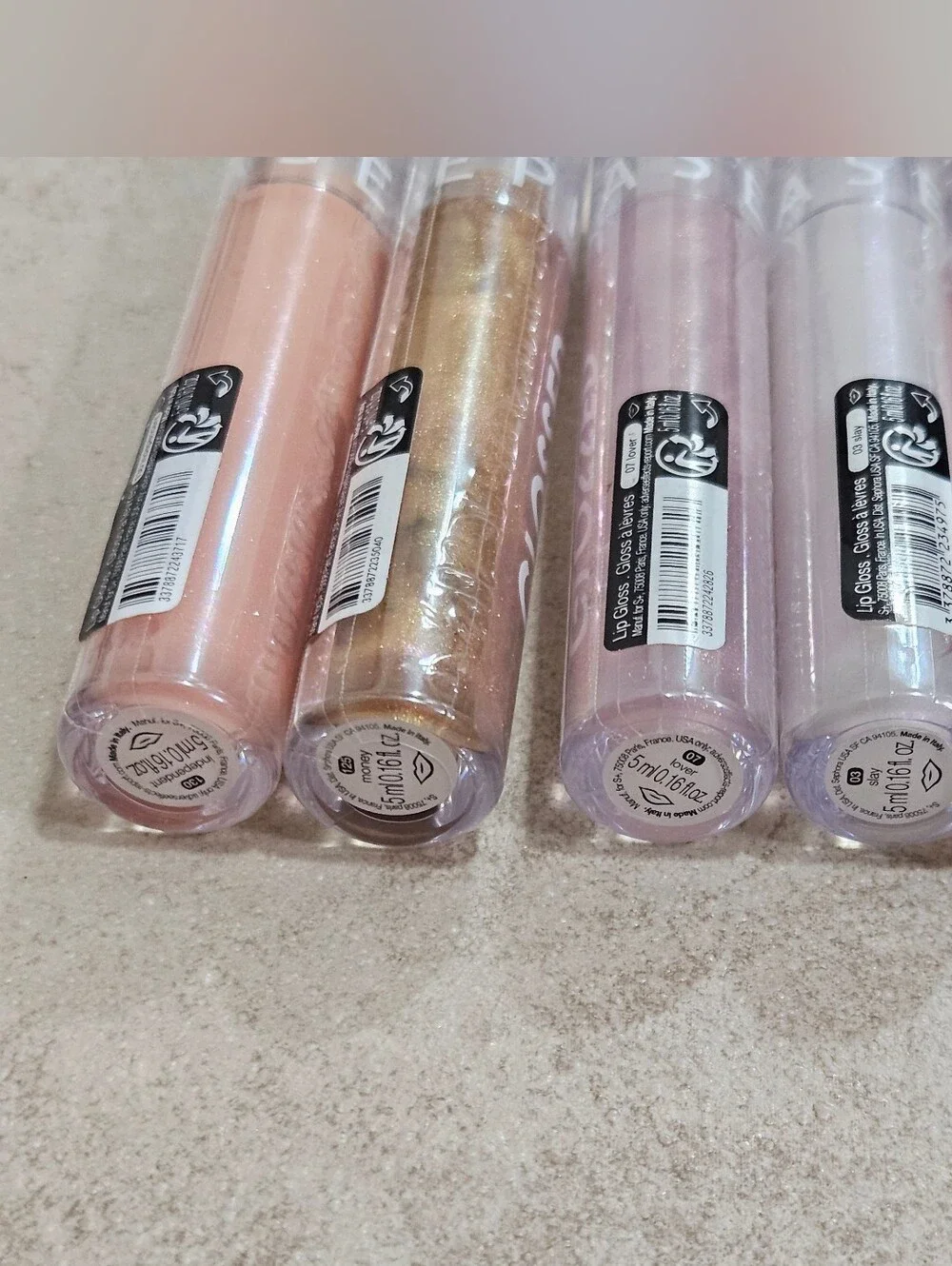 Sephora GLOSSED Lip Gloss Set - Iridescent White, Pale Pink, Gold, Coral, Peach